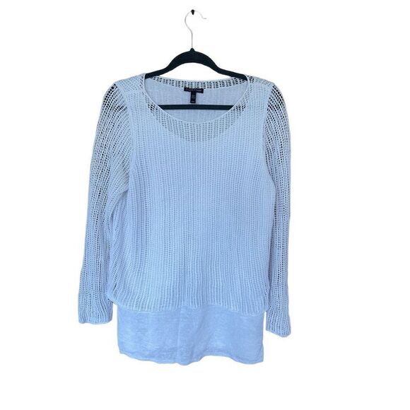 Eileen Fisher Womens Blue Long Sleeve Open Knit Pullover Sweater Size Medium - Picture 5 of 12